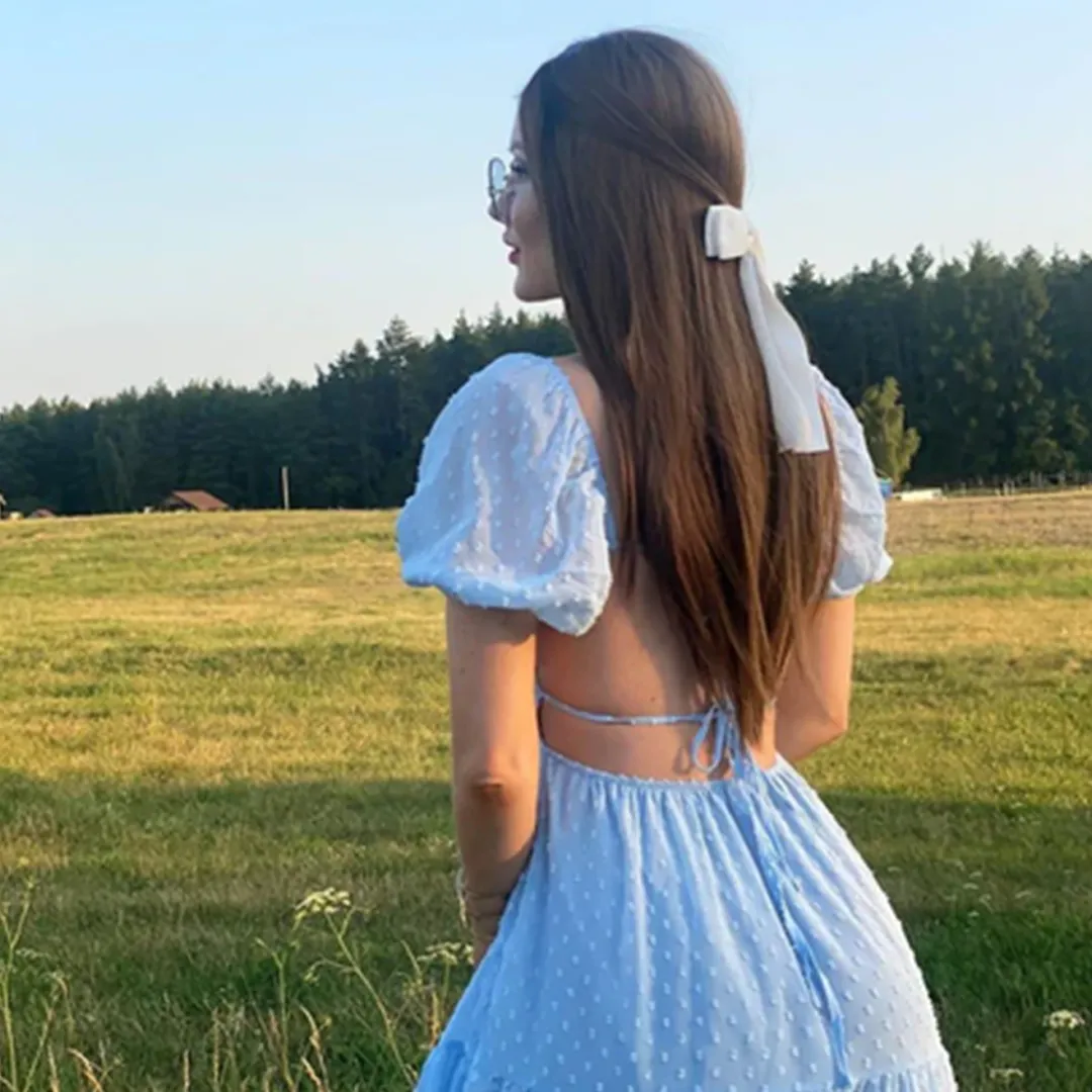 Love Yourself Long Swiss Dot Layered Dress Sea Blue