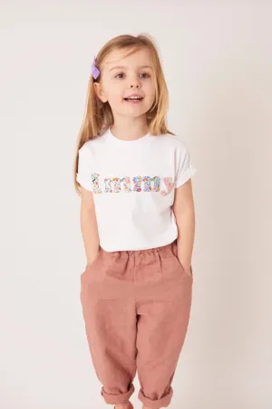 Lowercase Name White T-Shirt in Mixed Liberty Prints