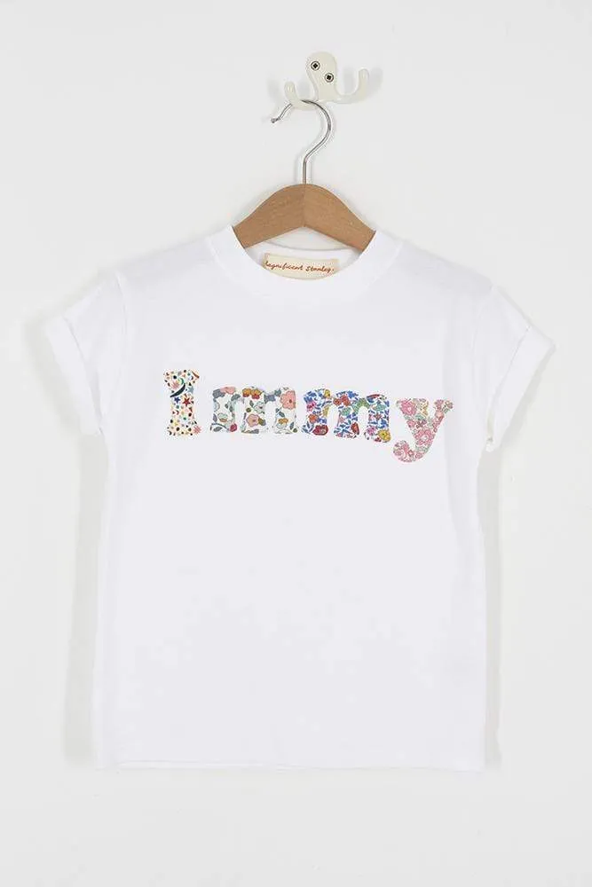 Lowercase Name White T-Shirt in Mixed Liberty Prints