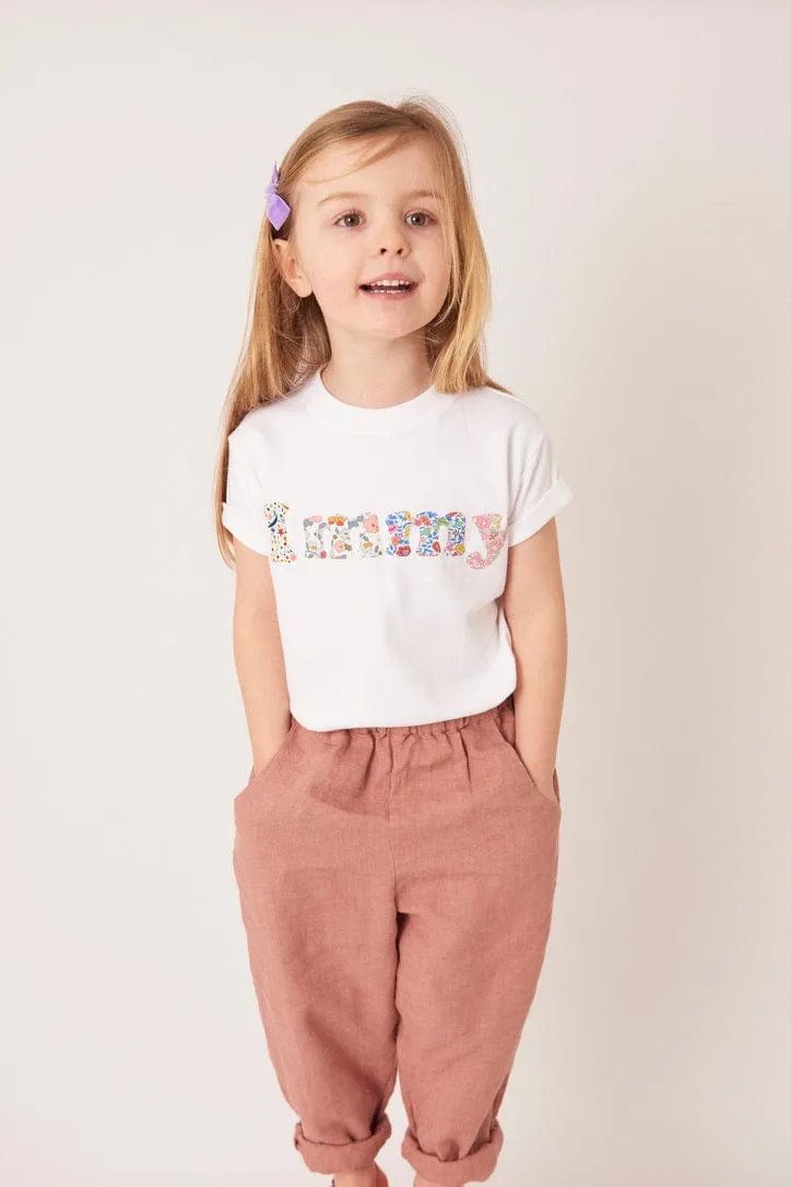 Lowercase Name White T-Shirt in Mixed Liberty Prints