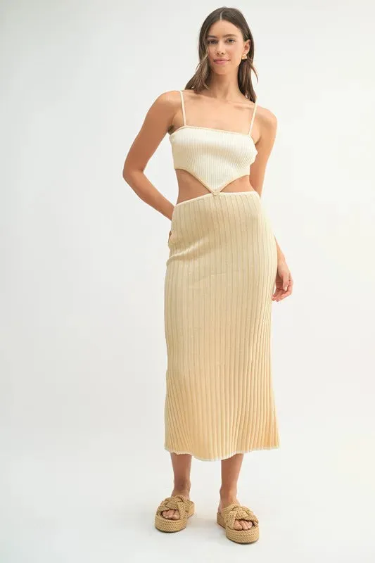 MABLE Ribbed Knit Color Block Cutout Midi Dress
