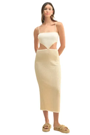 MABLE Ribbed Knit Color Block Cutout Midi Dress