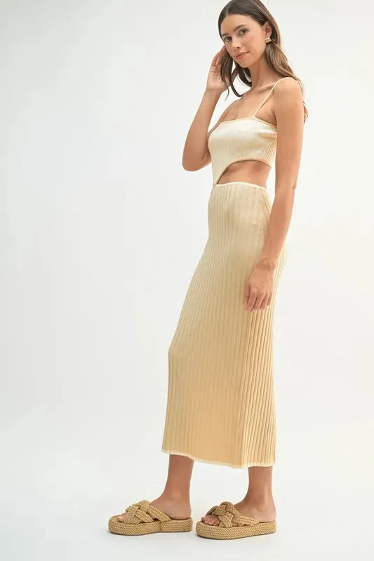 MABLE Ribbed Knit Color Block Cutout Midi Dress