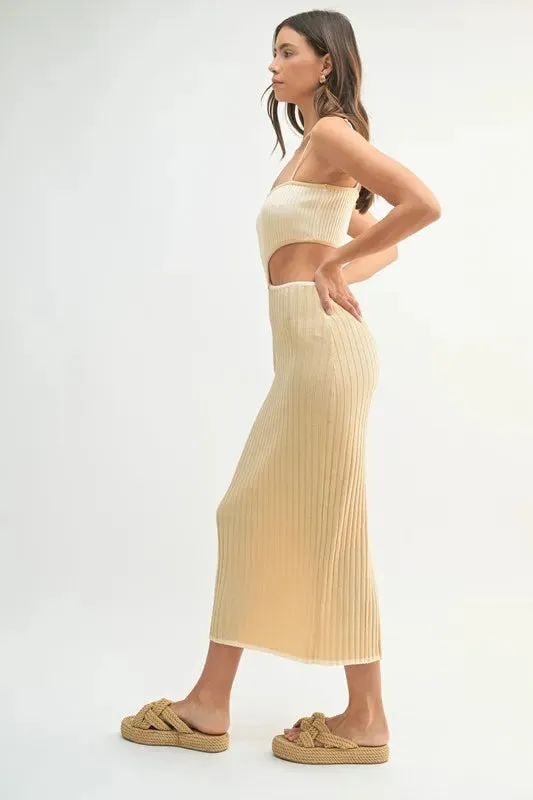 MABLE Ribbed Knit Color Block Cutout Midi Dress