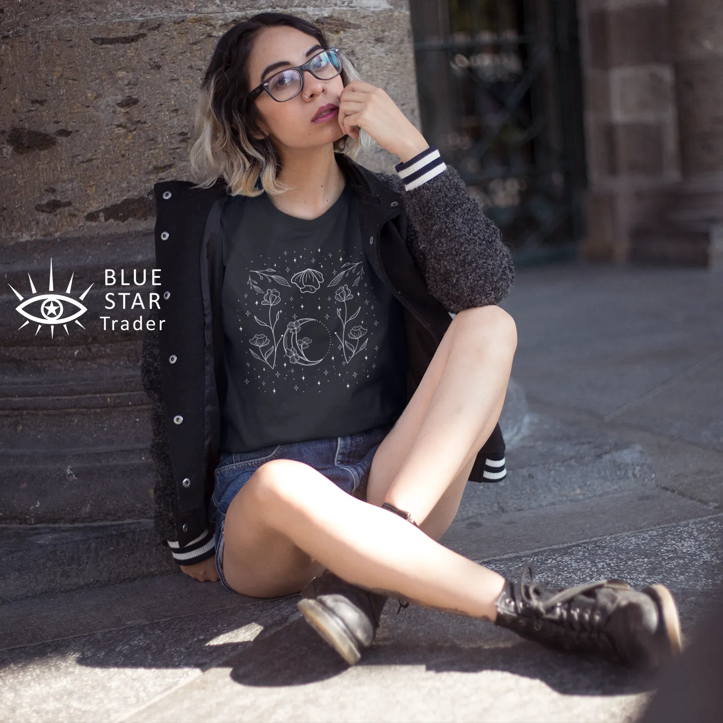 Moon Floral Black Tee, Witch Shirt, Unisex Jersey Short Sleeve Tee, Womens Bella Canvas T-Shirt, Flowers Wicca Clothing Clothes