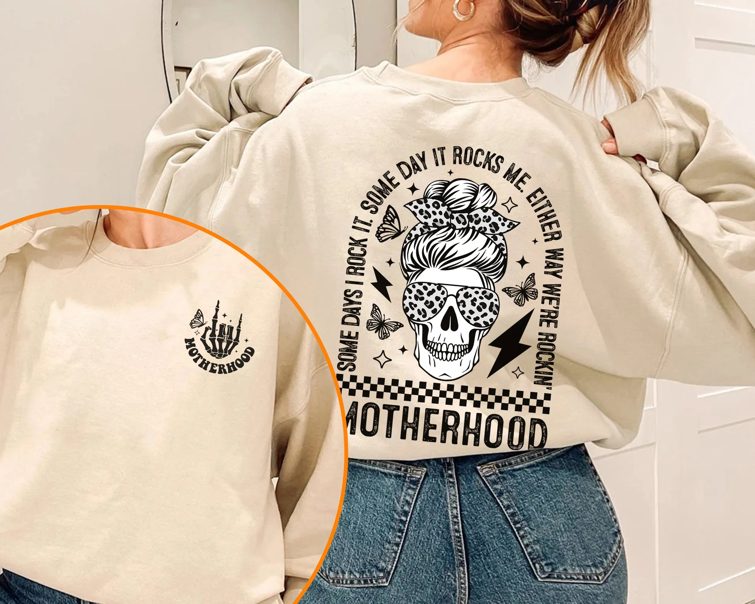 Motherhood Sometimes I Rock It Sometimes It Rocks Me Sweatshirt, Mama Shirt, Mom Shirt, Rocker Mom Gifts, Mothers Day Gift Shirt, Rocker Mama Tee