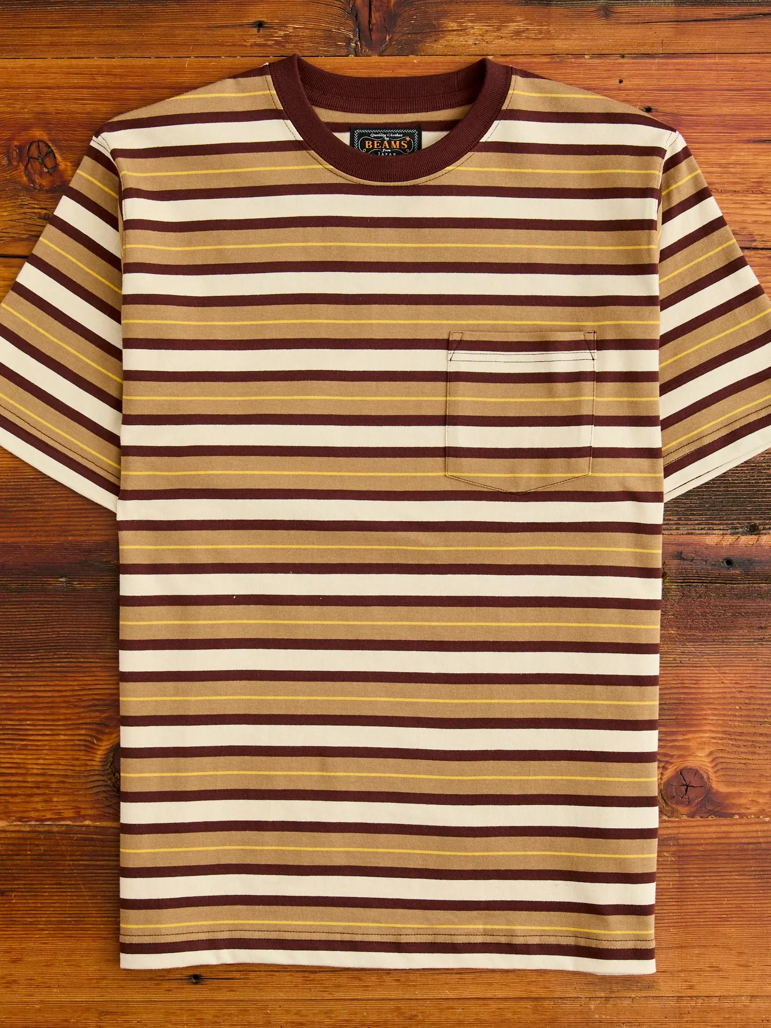 Multistripe Pocket T-Shirt in Light Brown