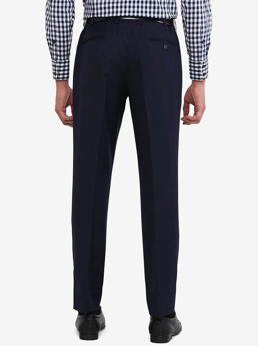Navy Blue Solid Classic Fit Formal Trouser | JadeBlue
