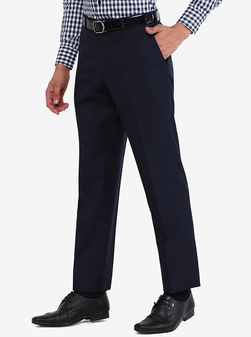 Navy Blue Solid Classic Fit Formal Trouser | JadeBlue