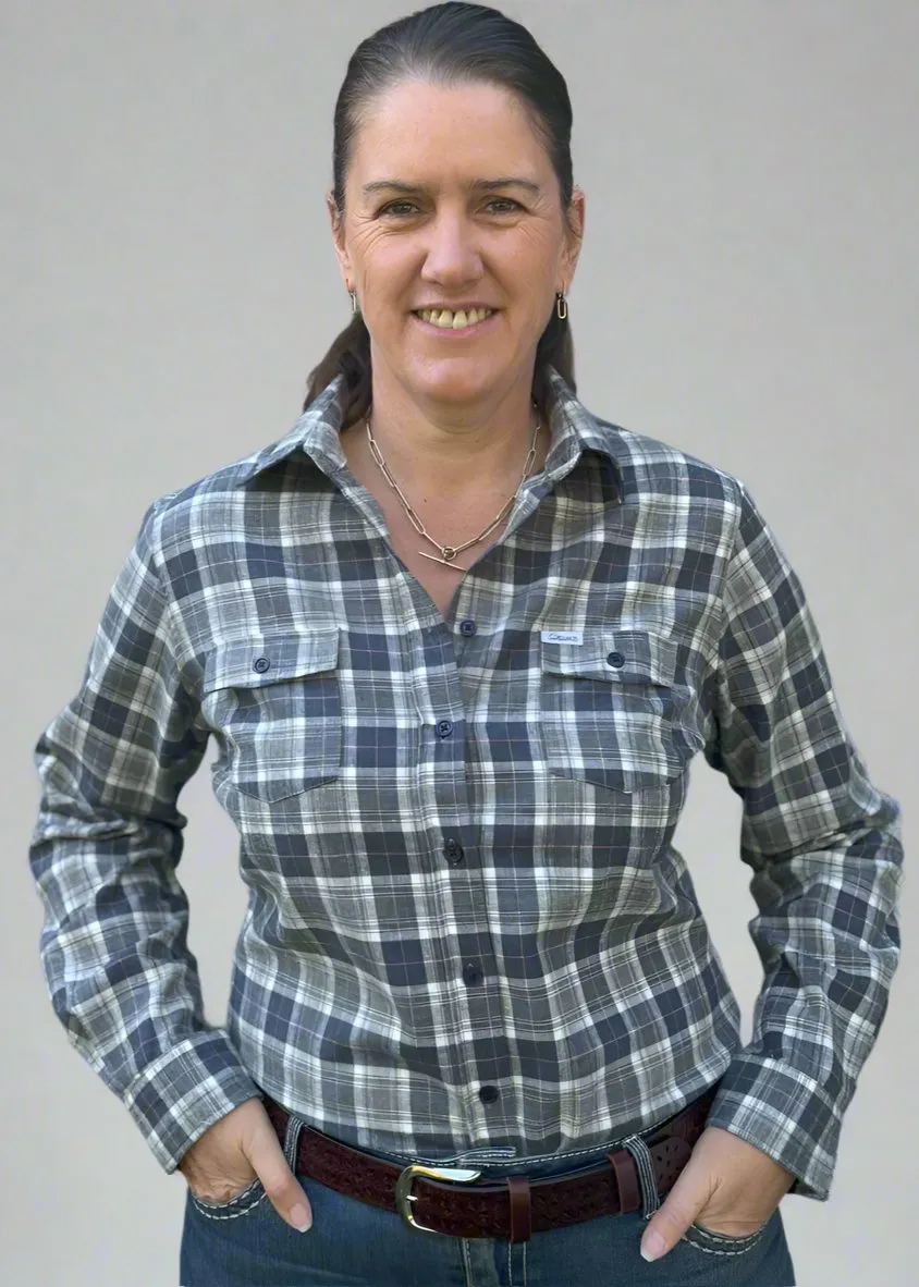 Navy Check Flannelette - Full Button Ladies Long Sleeve Shirt