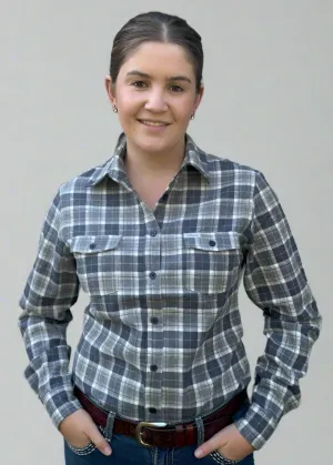 Navy Check Flannelette - Full Button Ladies Long Sleeve Shirt