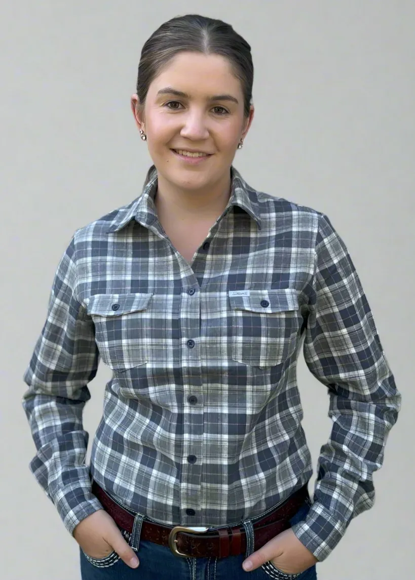 Navy Check Flannelette - Full Button Ladies Long Sleeve Shirt
