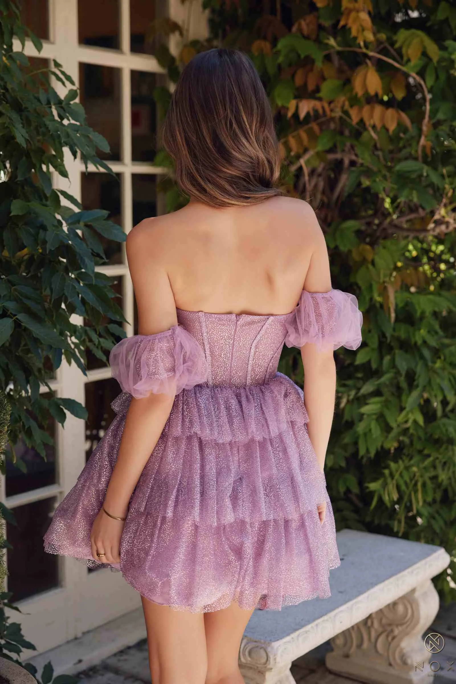 Nox Anabel Y860 Dress Short Strapless A-Line Detachable Arm Cuffs