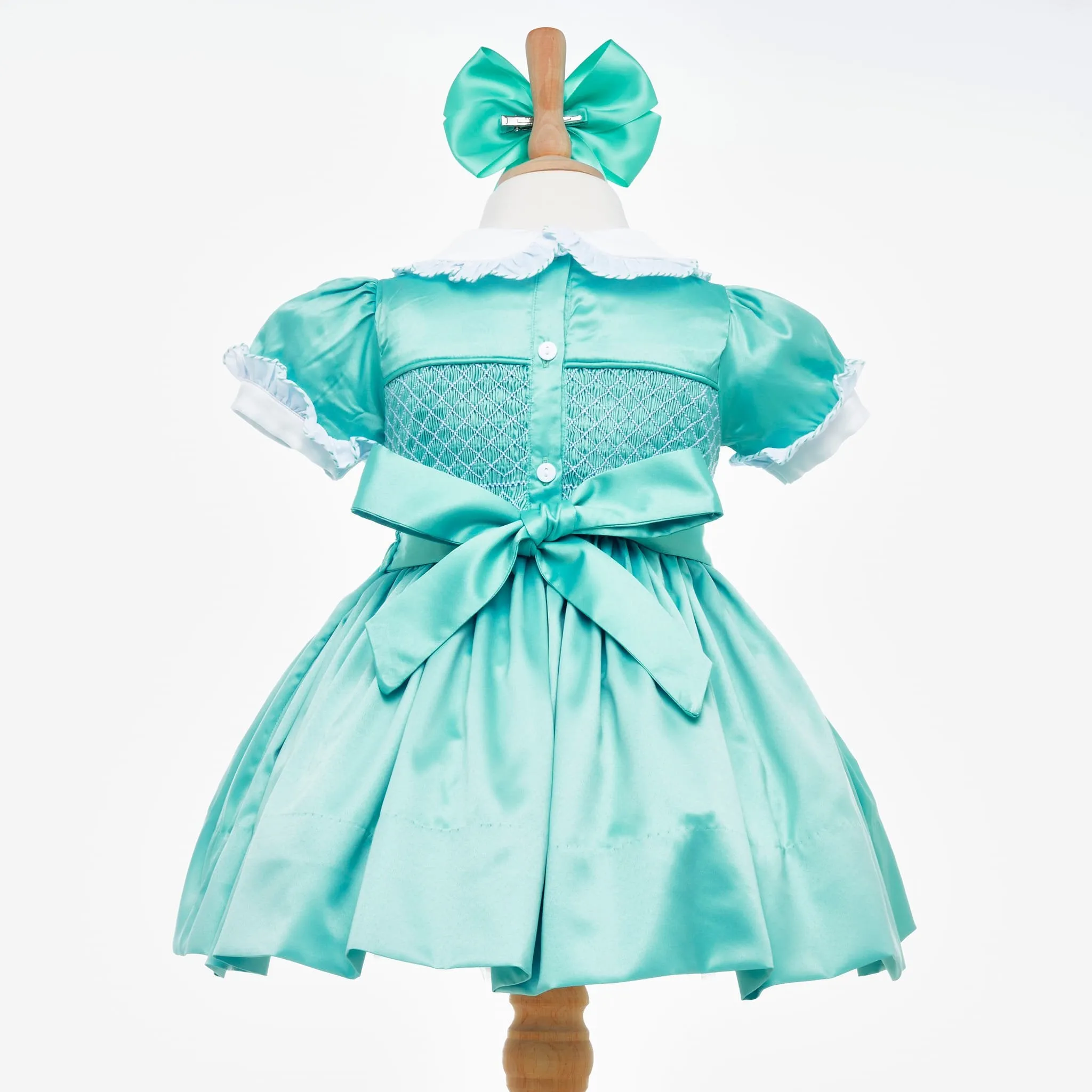 Ocean Baby Girls Exclusive Marine Lux Collection Satin Smocked Petticoat Layered Dress (3M-8Yrs)