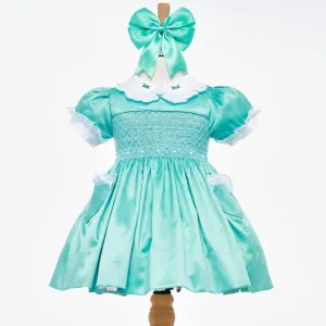 Ocean Baby Girls Exclusive Marine Lux Collection Satin Smocked Petticoat Layered Dress (3M-8Yrs)