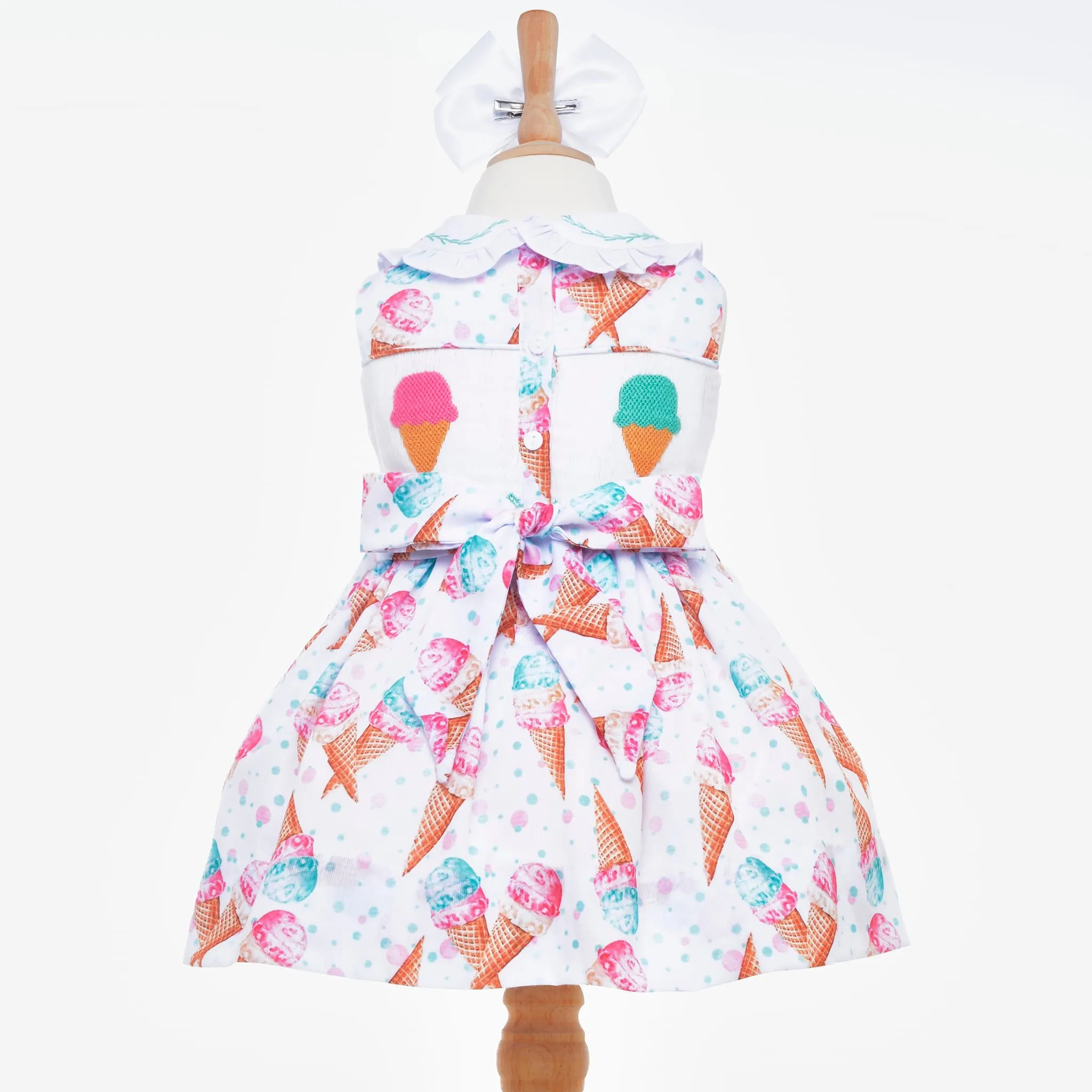 Ocean Baby Girls Ice Cream Smocked Front & Back Petticoat Layered Dress - (6M-8Yrs)