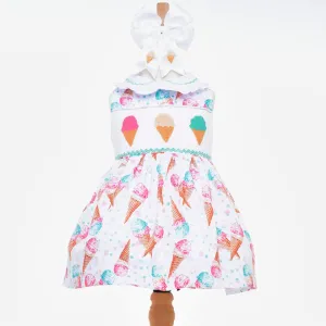 Ocean Baby Girls Ice Cream Smocked Front & Back Petticoat Layered Dress - (6M-8Yrs)