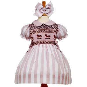 Ocean Baby Girls Smocked Coffee & Cream Rocking Horse Petticoat Layered Dress (NB-6Yrs)
