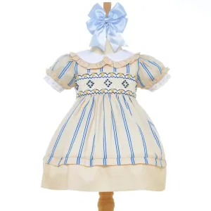 Ocean Baby Girls Smocked Lemon & Blue Stripe Cotton Petticoat Layered Dress (NB-8YR)