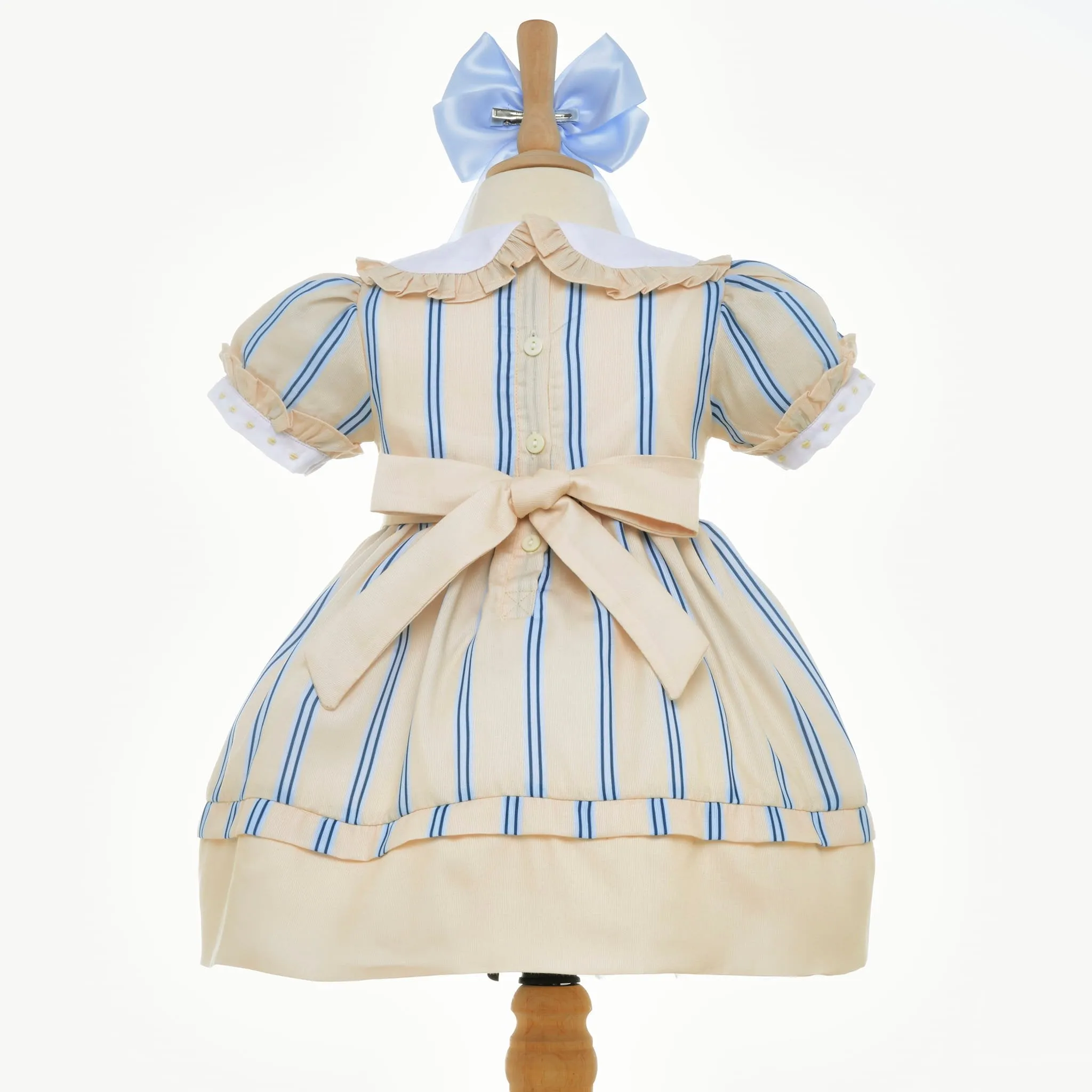 Ocean Baby Girls Smocked Lemon & Blue Stripe Cotton Petticoat Layered Dress (NB-8YR)