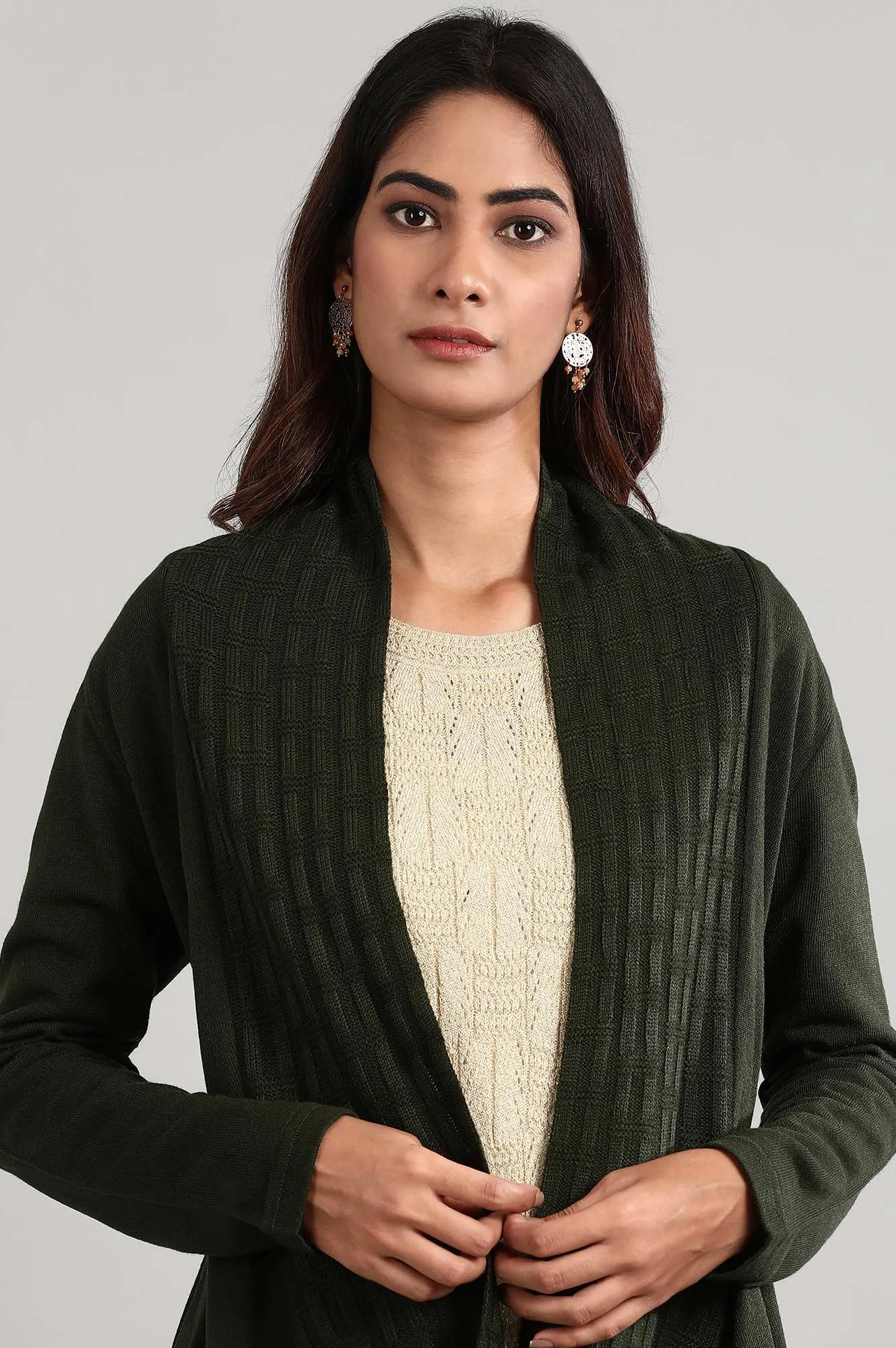 Olive green Shawl Collar Sweater