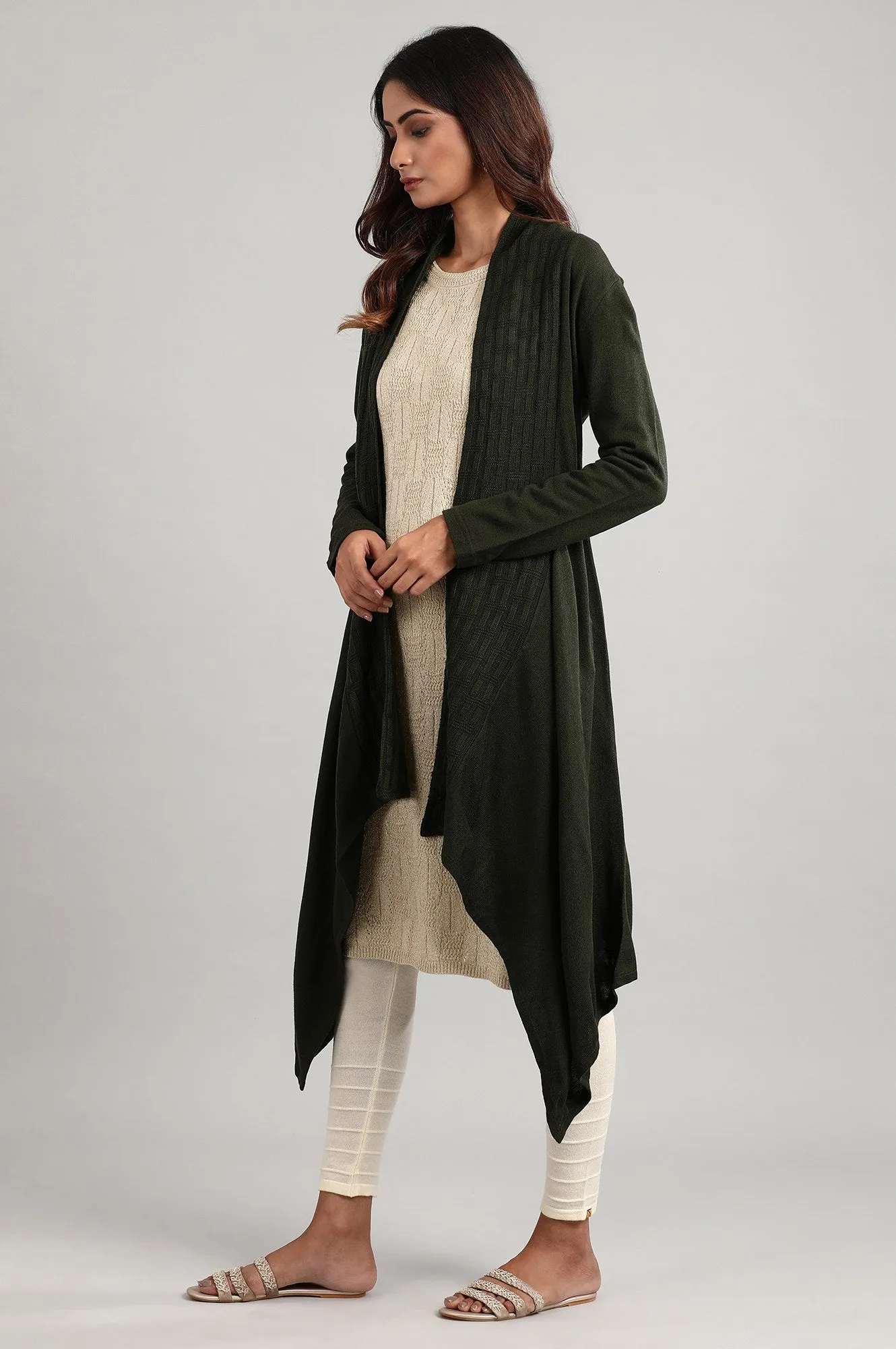 Olive green Shawl Collar Sweater