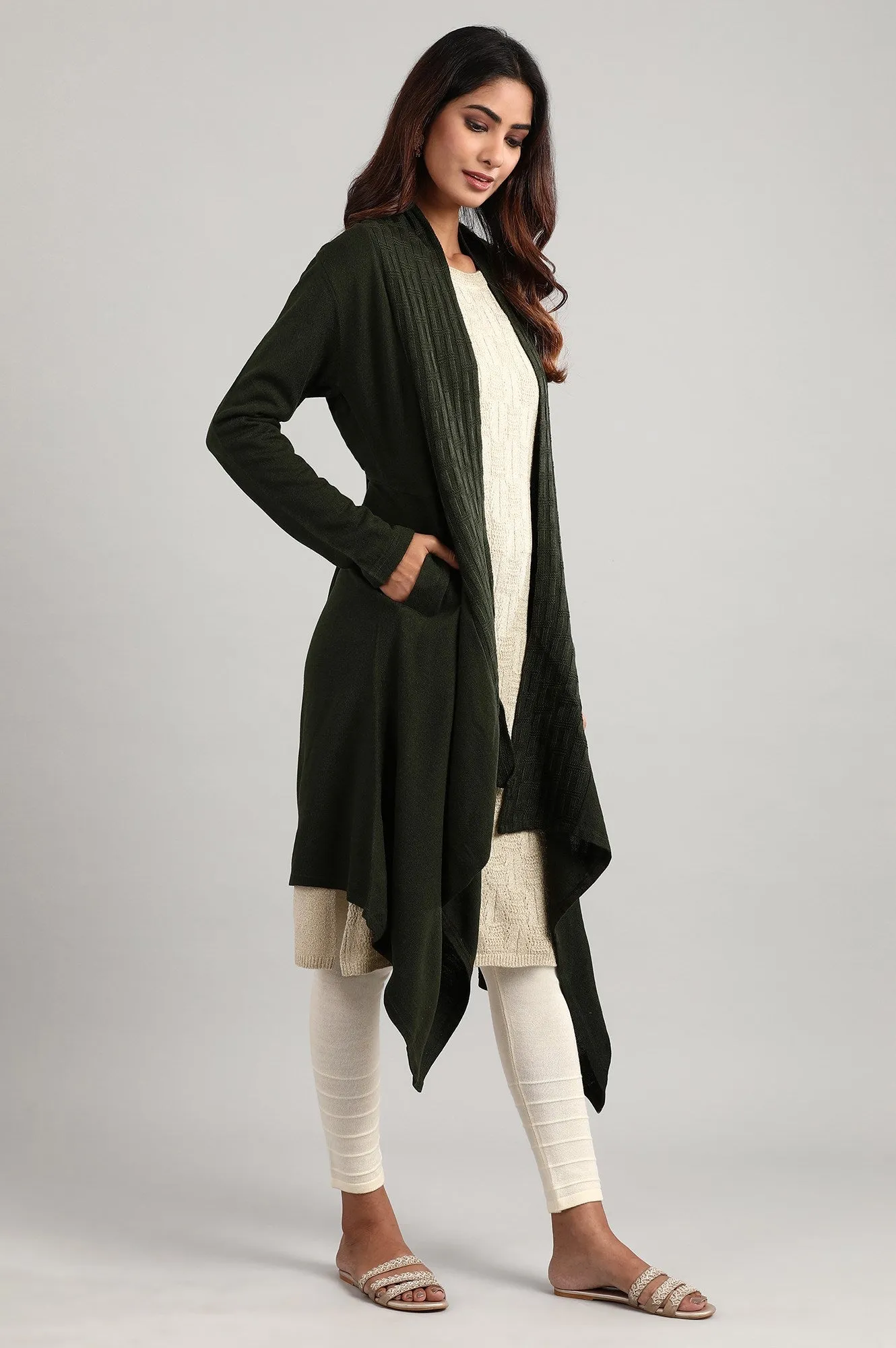 Olive green Shawl Collar Sweater