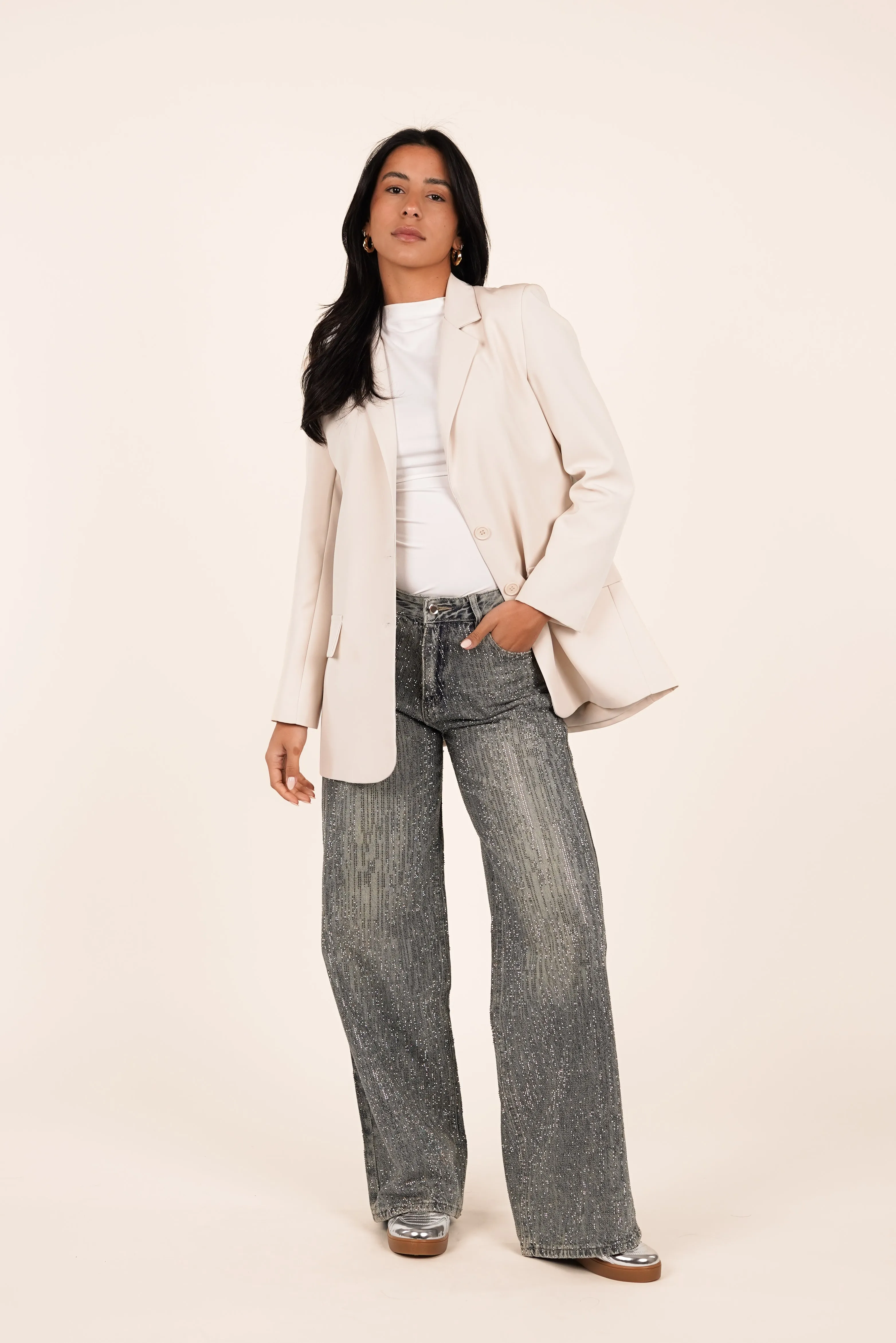 Open back oversized blazer beige - Jenny