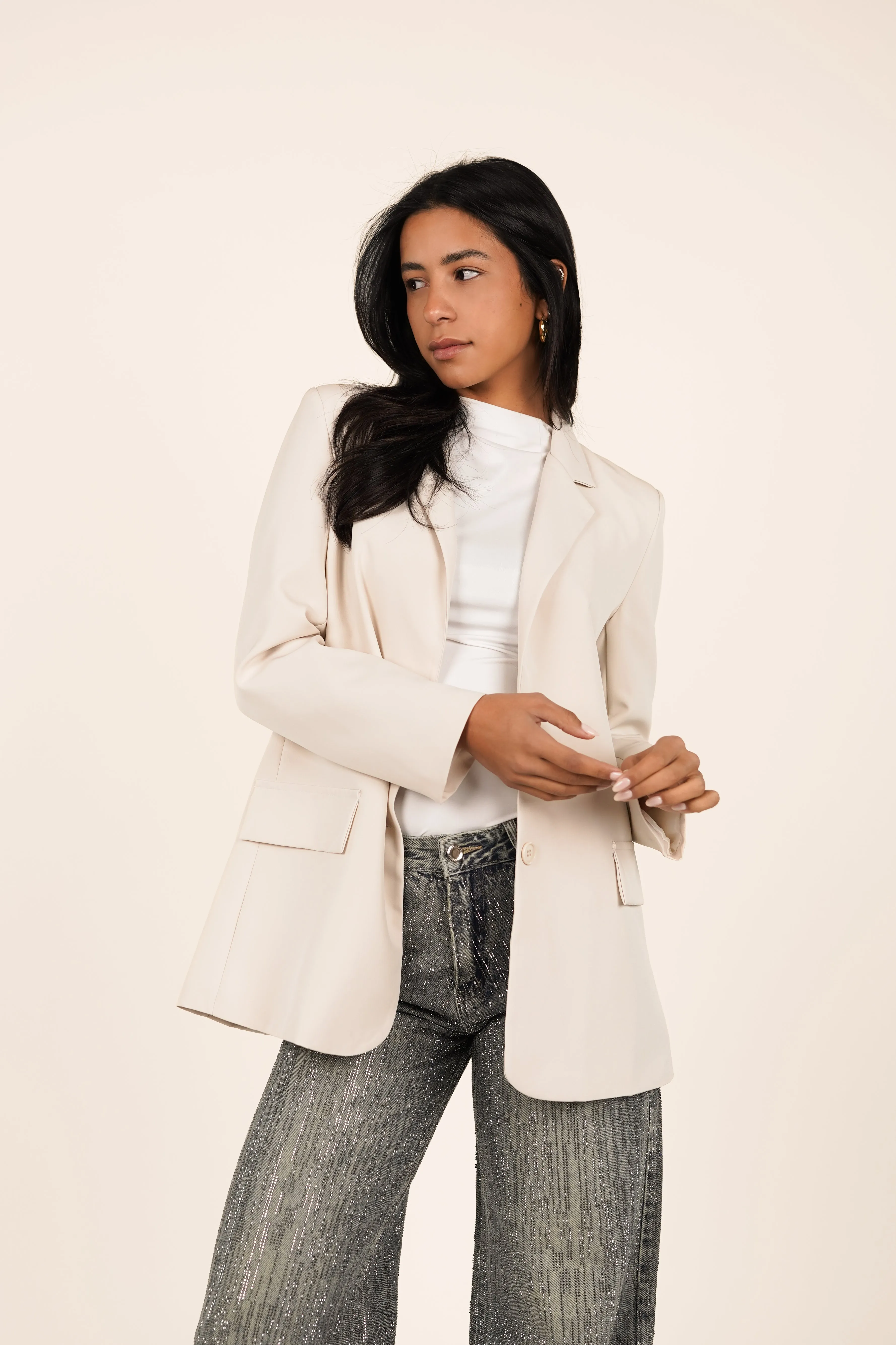 Open back oversized blazer beige - Jenny