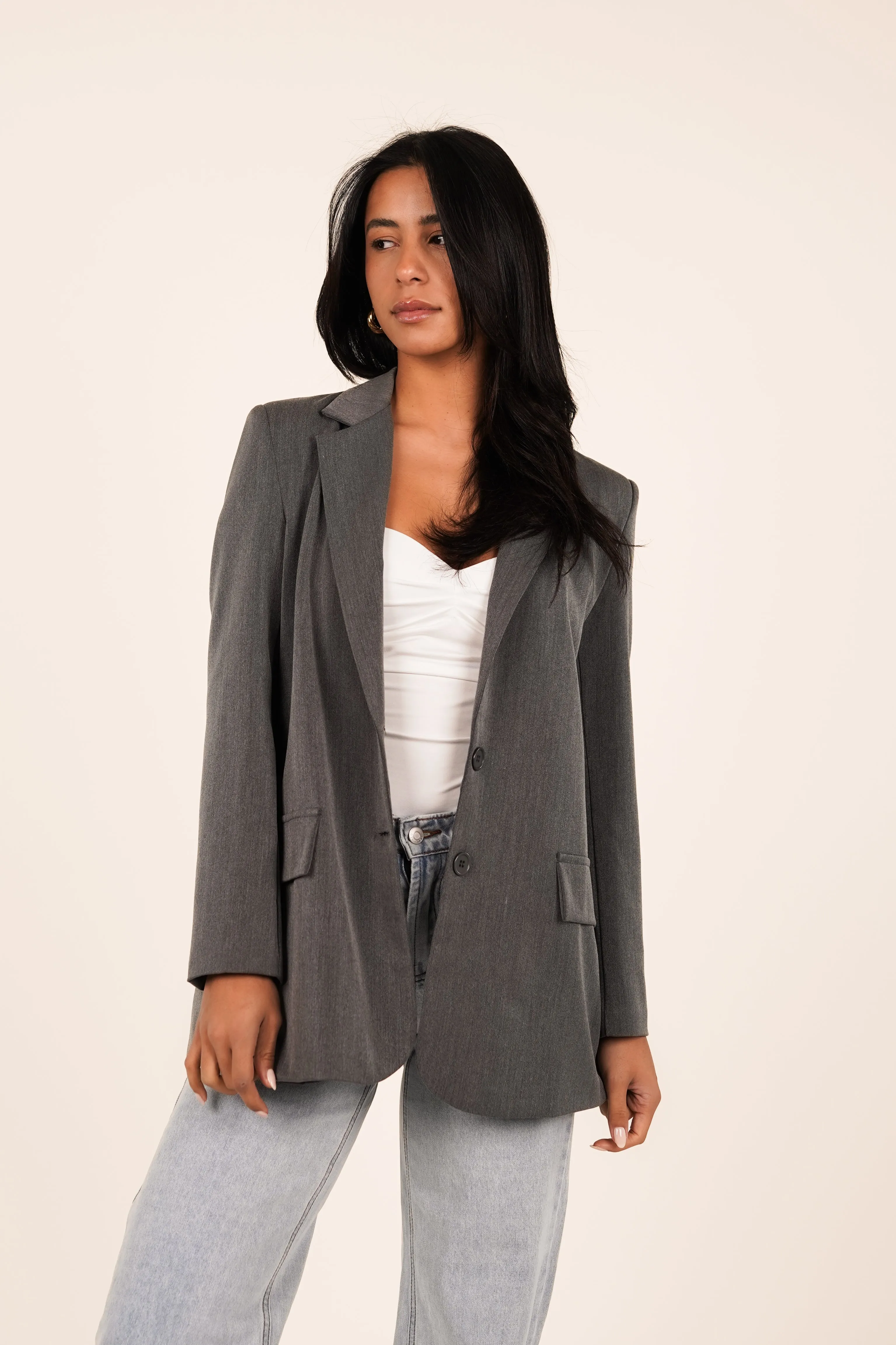 Oversized blazer met split grijs -  Jenny