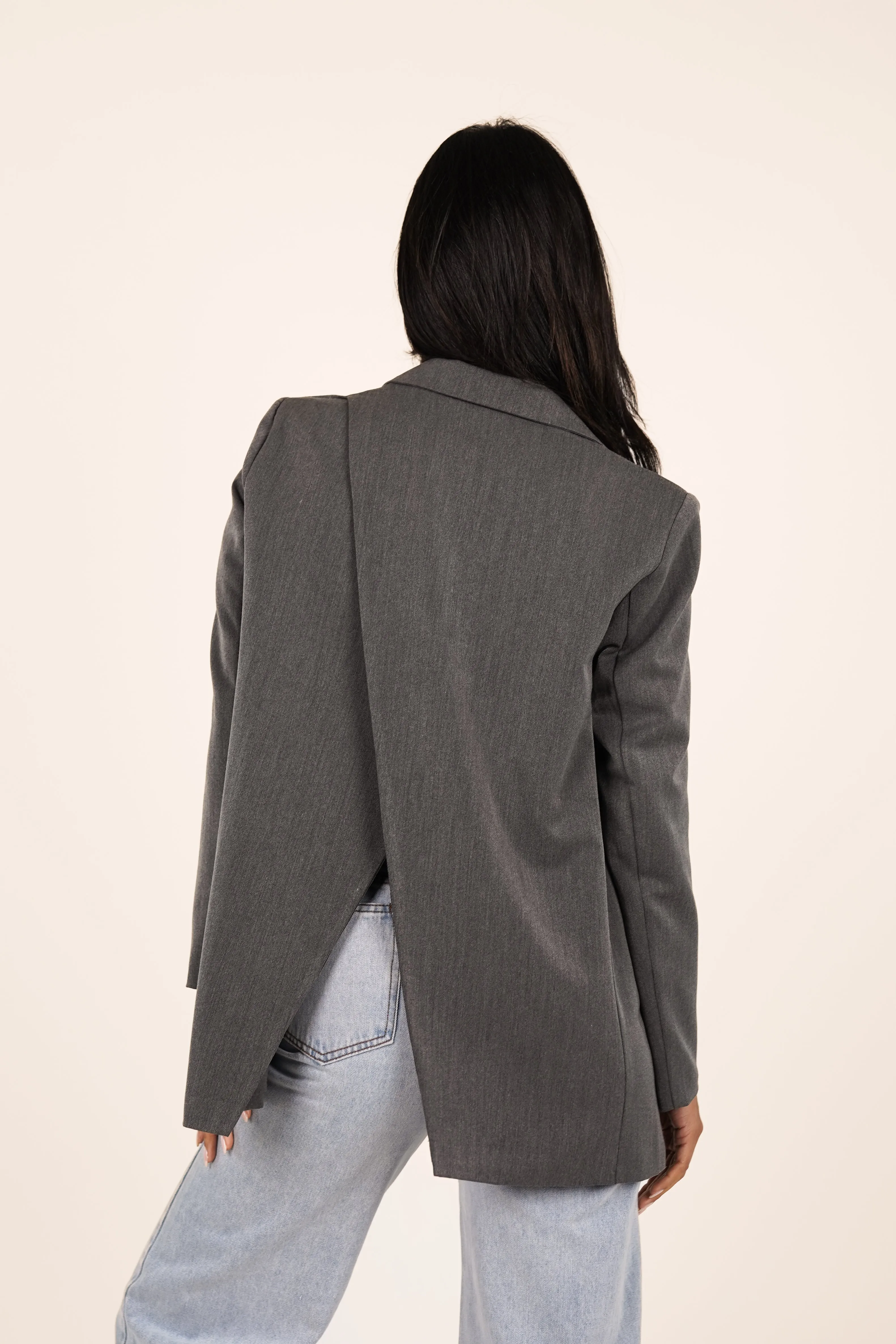 Oversized blazer met split grijs -  Jenny