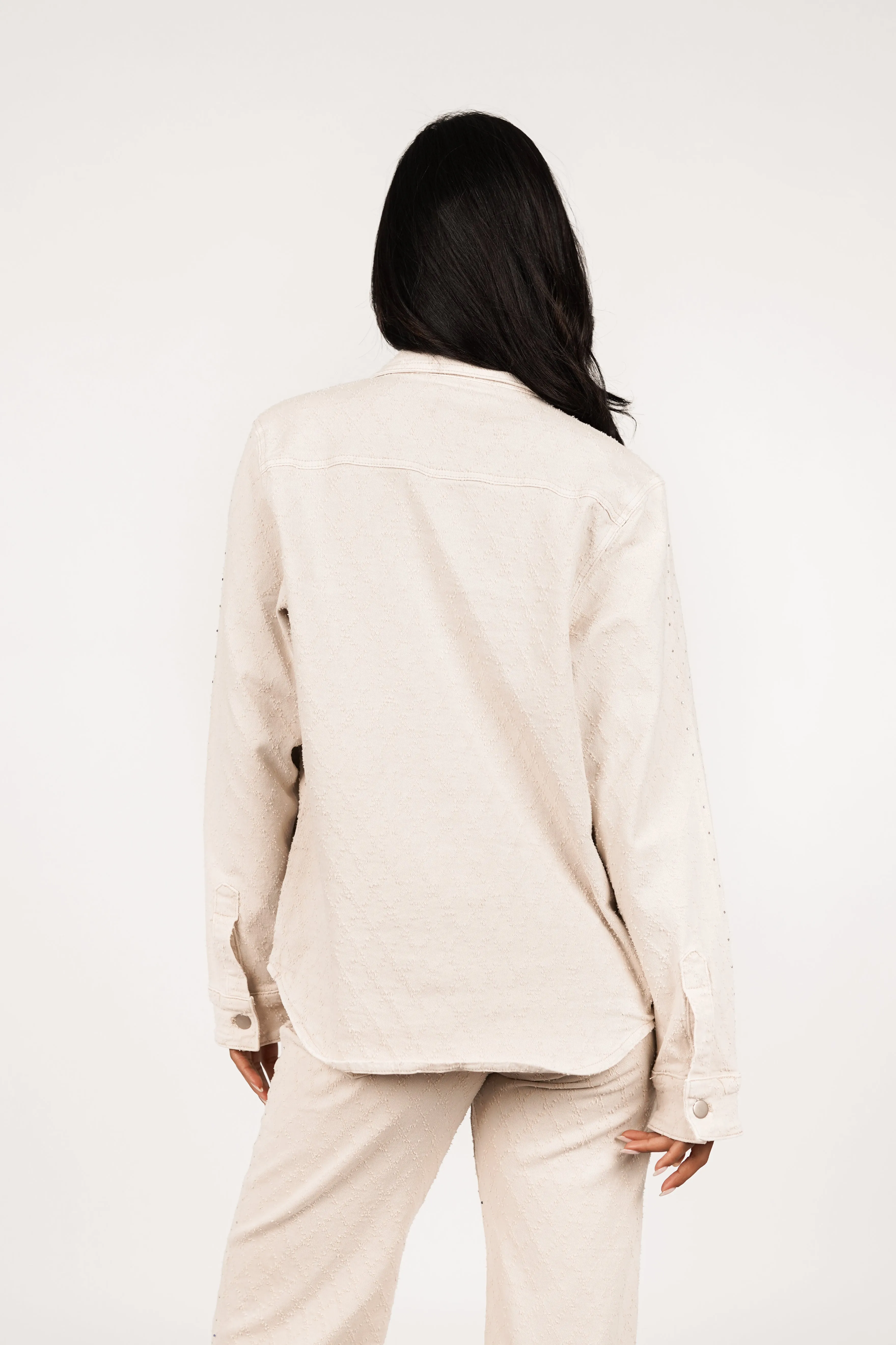 Oversized denim jacket met strass beige - Taylor