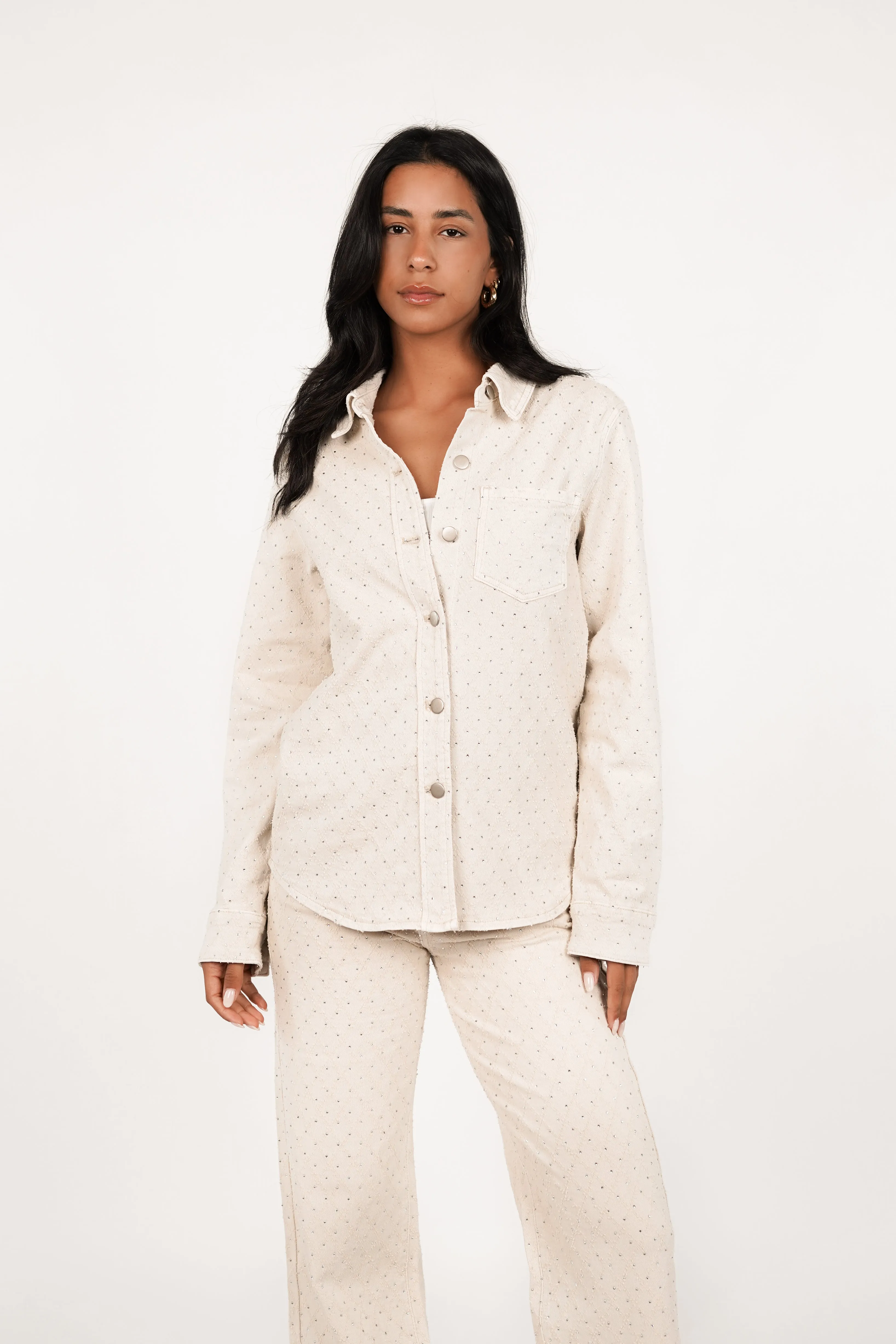 Oversized denim jacket met strass beige - Taylor