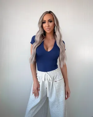 Paris V Neck Bodysuit - Navy