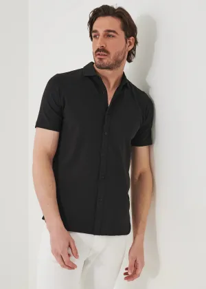 Patrick Assaraf Knit Front Shirt- Black