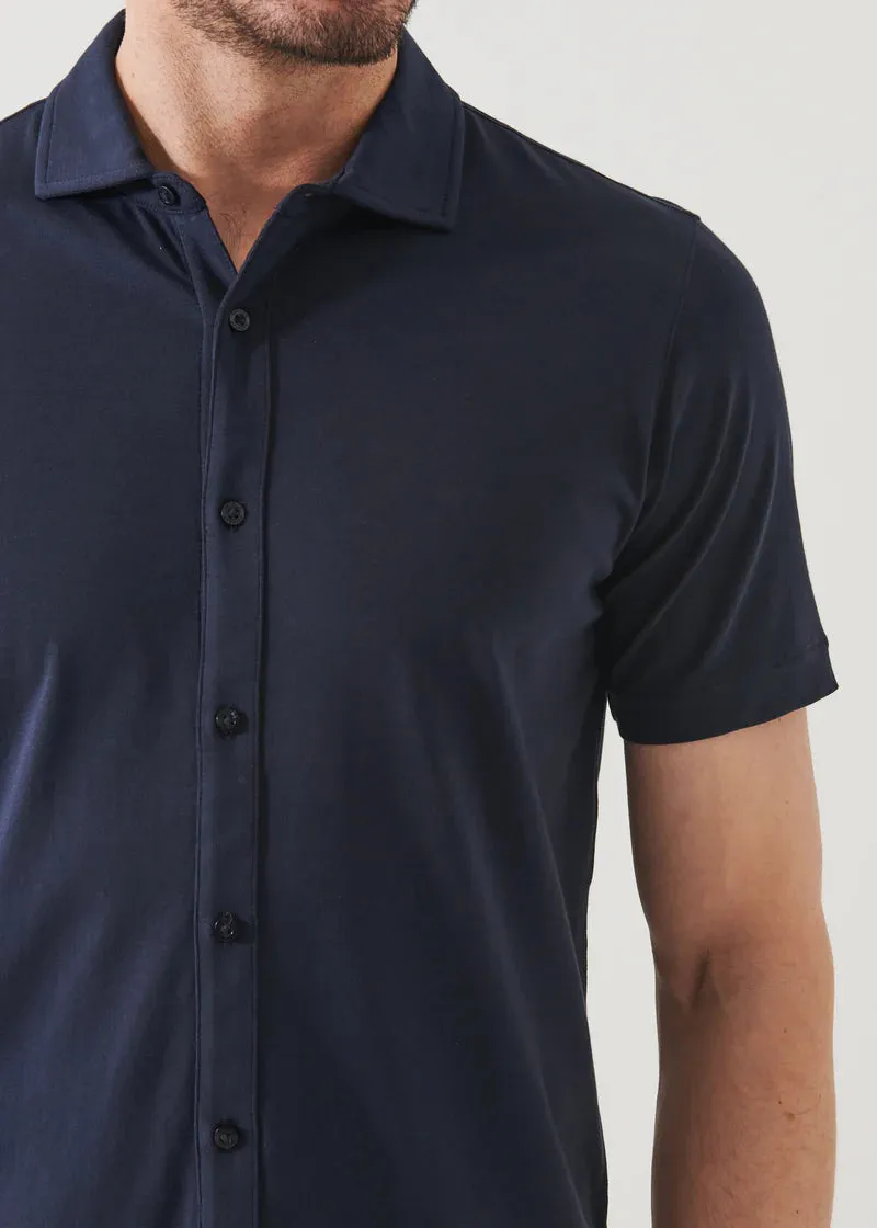 Patrick Assaraf Knit Front Shirt- Midnight