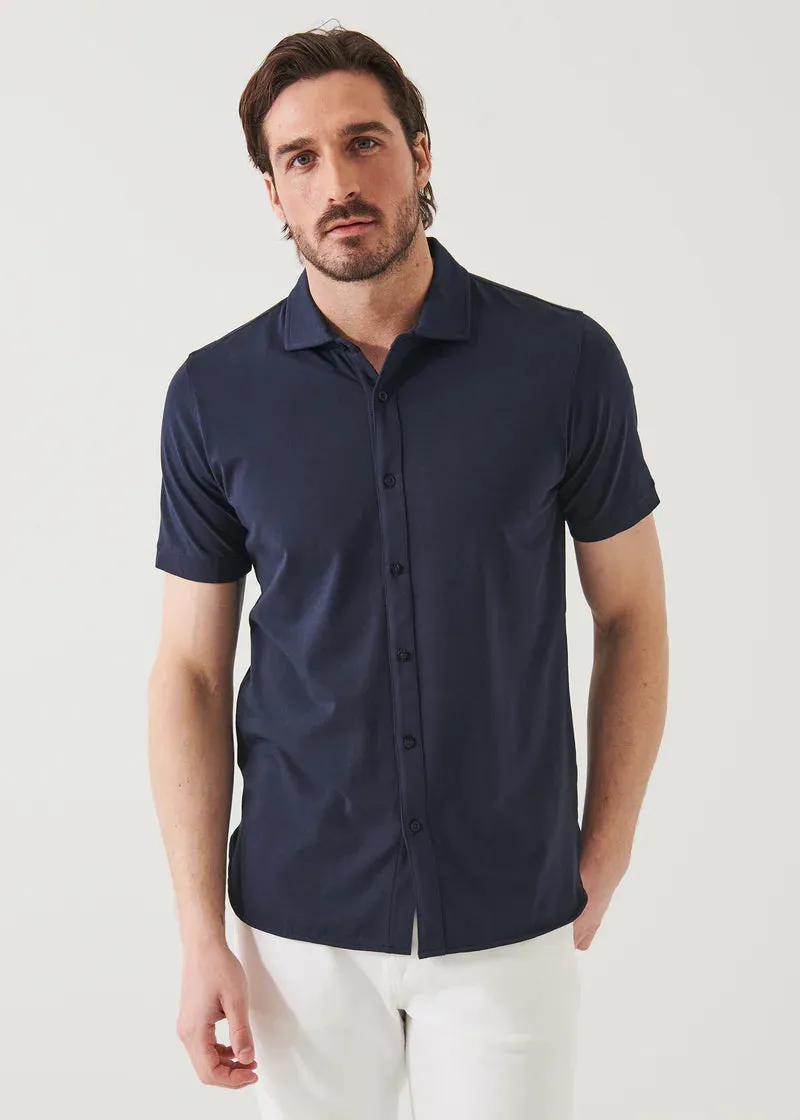 Patrick Assaraf Knit Front Shirt- Midnight