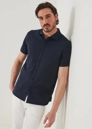 Patrick Assaraf Knit Front Shirt- Midnight