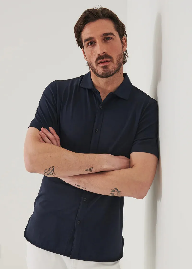 Patrick Assaraf Knit Front Shirt- Midnight