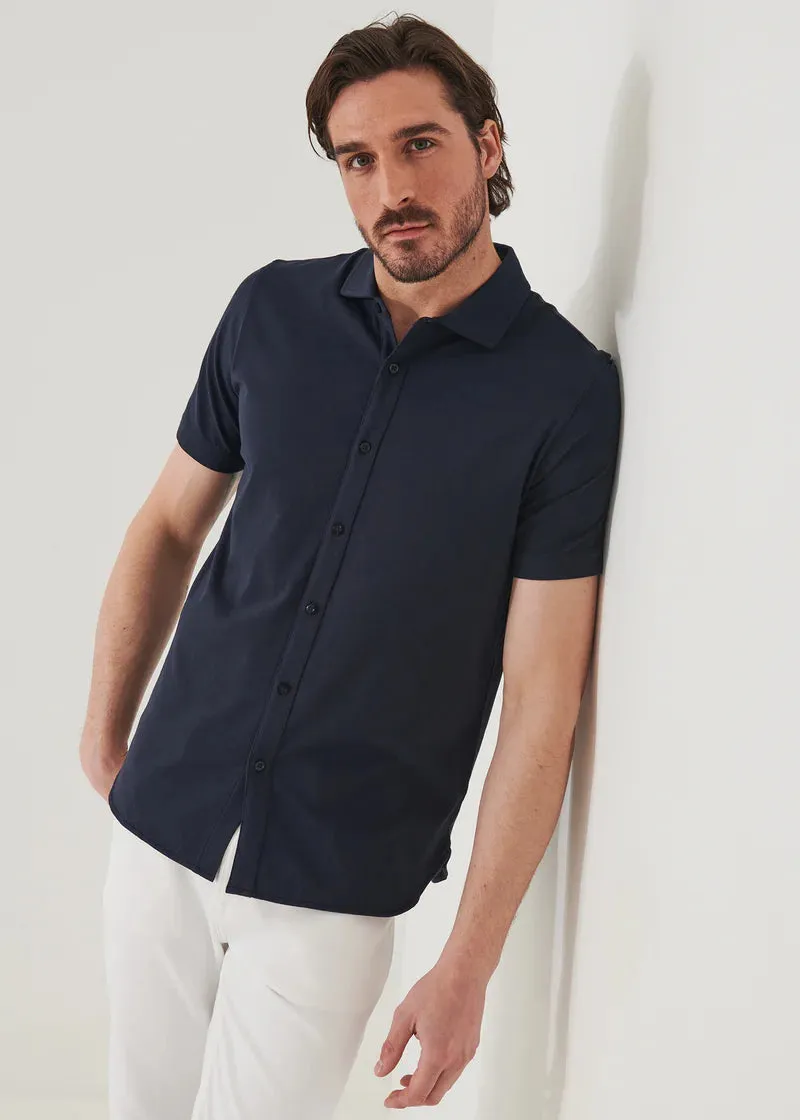 Patrick Assaraf Knit Front Shirt- Midnight