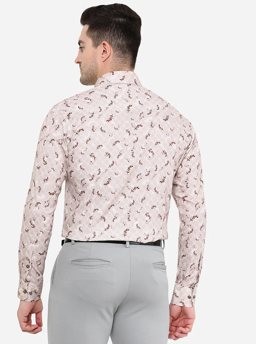 Peach & Brown Printed Slim Fit Party Wear Shirt | JB Studio