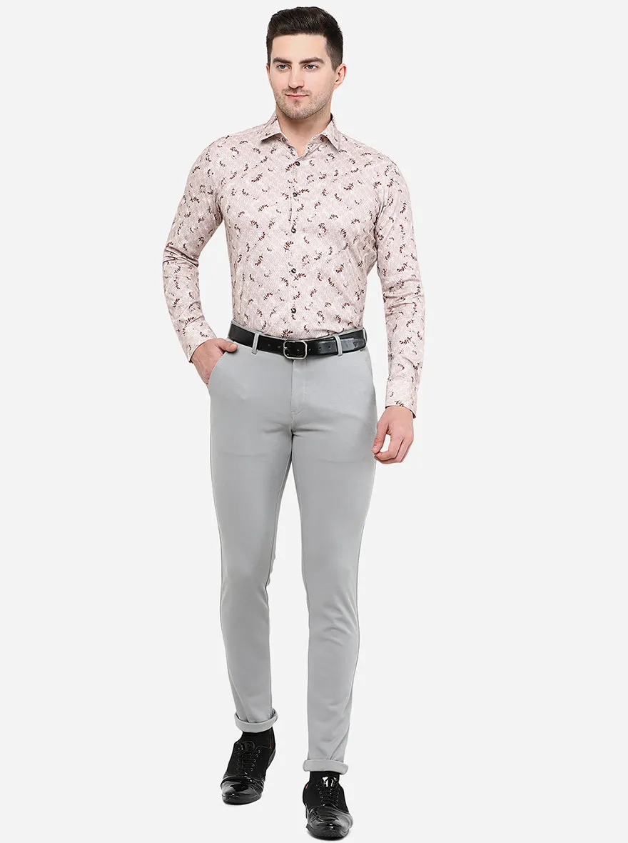 Peach & Brown Printed Slim Fit Party Wear Shirt | JB Studio