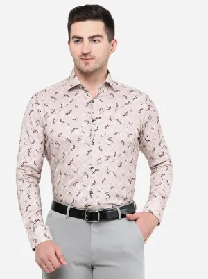 Peach & Brown Printed Slim Fit Party Wear Shirt | JB Studio