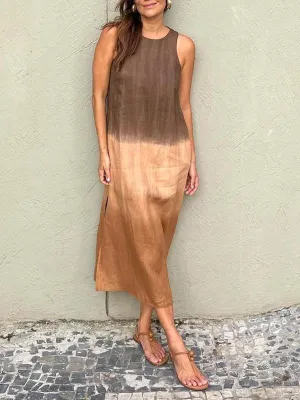 Penelope - Sleeveless maxi dress with tie-dye layered slit