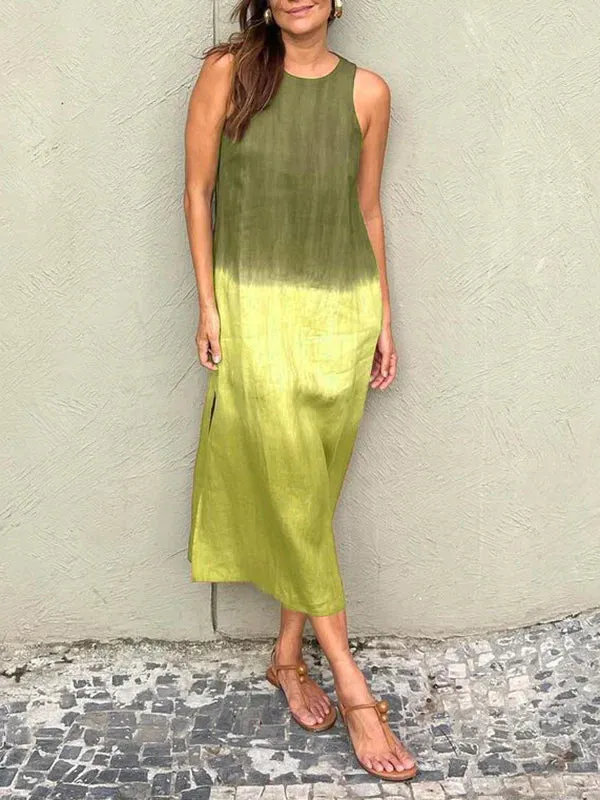 Penelope - Sleeveless maxi dress with tie-dye layered slit