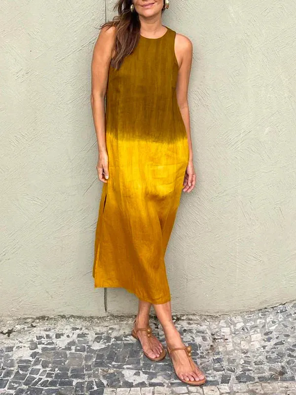 Penelope - Sleeveless maxi dress with tie-dye layered slit