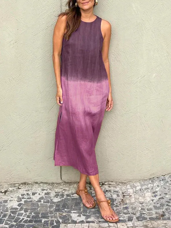 Penelope - Sleeveless maxi dress with tie-dye layered slit