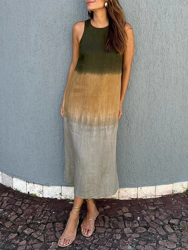 Penelope - Sleeveless maxi dress with tie-dye layered slit