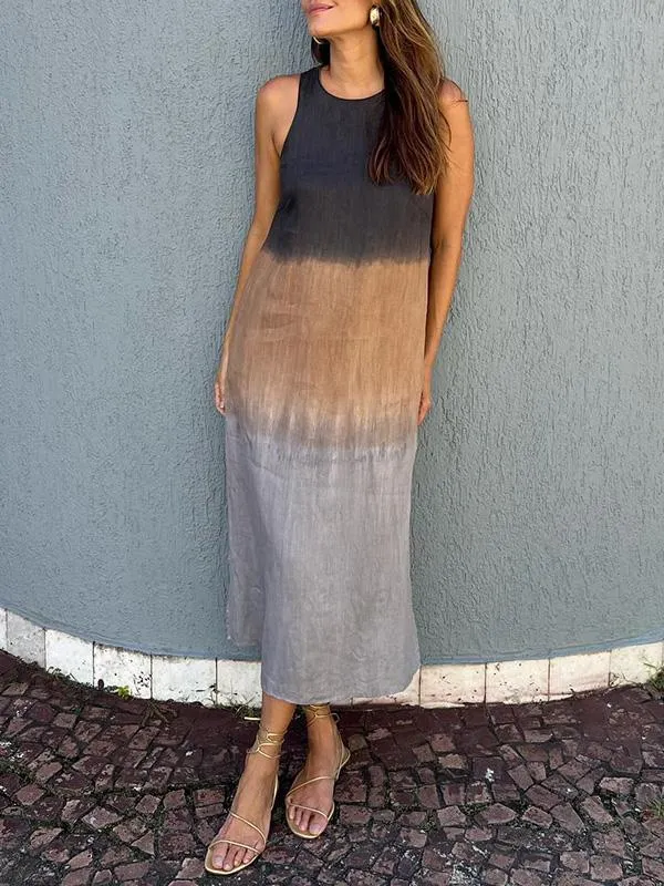 Penelope - Sleeveless maxi dress with tie-dye layered slit