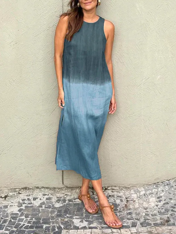 Penelope - Sleeveless maxi dress with tie-dye layered slit